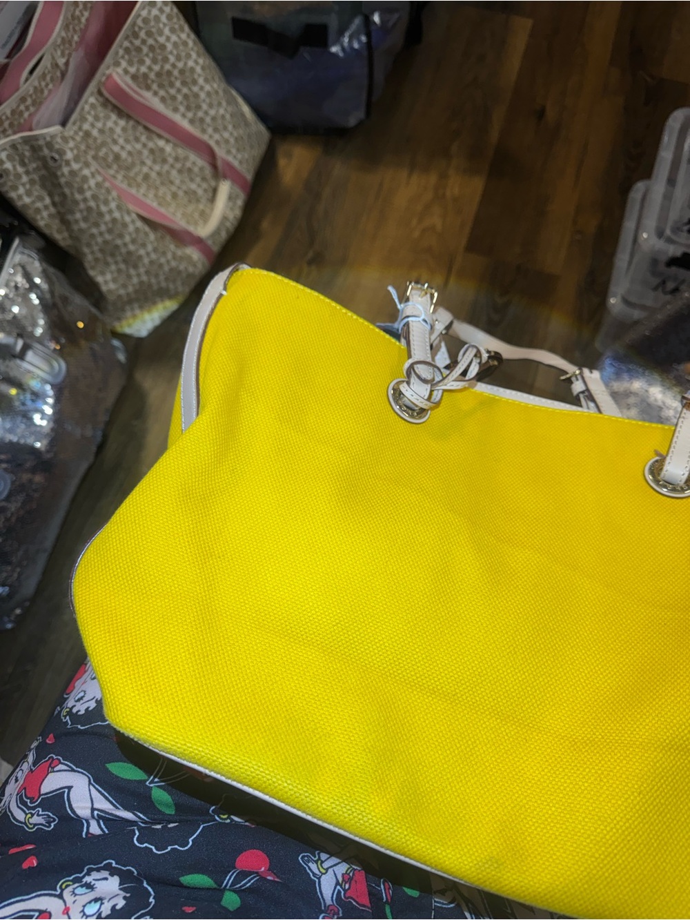 Michael Kors Mustard Canvas Tote with Tan Leather Straps - Picture 8 of 13